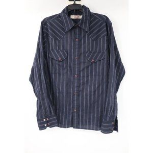 BC ethic shirt Mens Large long sleeve blue striped western pearl snap pockets